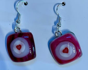 Fused Glass Heart Earrings