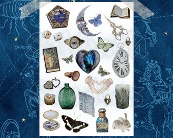 Grillige Witchy Hemelse Astrologie Maan Vintage Afdrukbare Digitale Download Stickervel Collage Scrapbook Junk Journal Craft Ephemera Kit