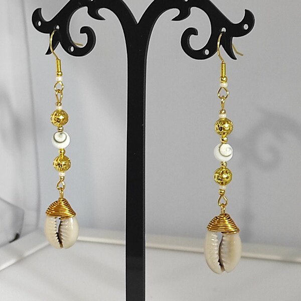 Boucles D'oreilles Coquillage Dorées - Cuivre - 2,6x2 Cm - Style Vintage Bohème - Cadeau Femme été Plage