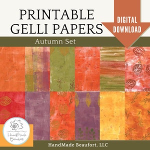 Printable Autumn Collage Papers, Mixed Media Gelli Print Papers, Digital Download, Decorative Pages