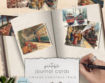 Cartões de Natal Vintage com Tema de Trem, Imprimíveis, Cartões de Presente, Download Digital, Era Nostálgica