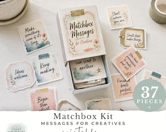 Printable Matchbox Kit for Creative Encouragement, Junk Journal Ephemera, Message Slips, Scrapbook Papers (JW0051)