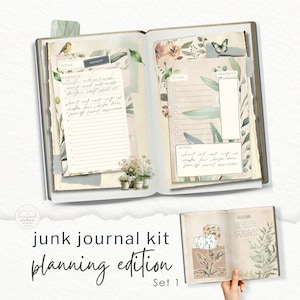 Junk Journal Kit Planner Edition, Printable Botanical Planner Pages, Vintage Style, Daily Weekly Habit Tracker 2-set Bundle