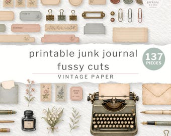 Junk Journal Fussy Cuts | Printable Vintage Ephemera Cutout Sheet | Digital Download (JW0048)