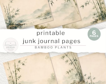 Bamboo Junk Journal Pages, Printable Asian Inspired Botanical Papers, Sage Green | Digital Download  (JW0044)