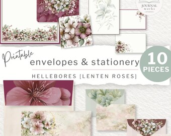 Printable Envelope Set | Hellebores Junk Journal Envelope, Stationery, Journaling Cards, & Mini Envelopes, Digital Download (JW0040)