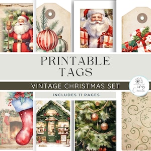 Printable Vintage Christmas Tags for Gifts, Junk Journals, Collages, Greeting Cards, Digital Download Christmas decor