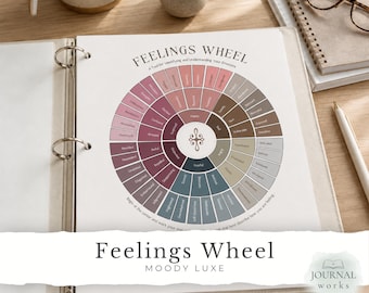 Feelings Wheel Printable | Emotion Identification Chart Mindfulness Journaling, Counseling, Self Reflection | Moody Luxe Palette (JW0105)