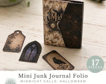 Halloween Mini Junk Journal Folio Kit, Midnight Calls Fussy Cuts & Booklet, Ephemera Set | Digital Download (JW0136)