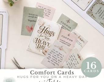 Printable Comfort Cards for Mental Health and Emotional Support, Hugs for You on a Hard Heavy Day,  Junk Journal Add-on (JW0128)