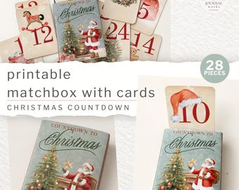 Christmas Countdown Matchbox Kit | Vintage Santa Tree Printable, Junk Journal  | Digital Download (JW0050)