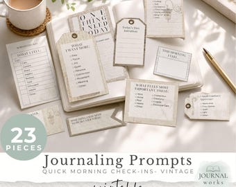 Junk Journal Morning Check-in Prompts | Daily Self-Care Reflection | Printable Mindfulness Journaling Cards  | Digital Download (JW0110)