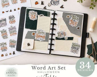Halloween Junk Journal Word Art | Printable Vintage Art and Icon Designs for Journals, Planners and Scrapbooks | Digital Download | (JW0138)