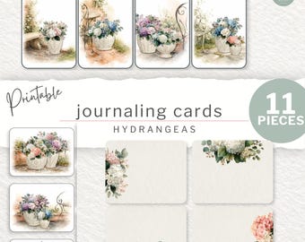 Printable Junk Journal Set | Hydrangeas Journaling Cards, Digital Download Ephemera (JW0011)
