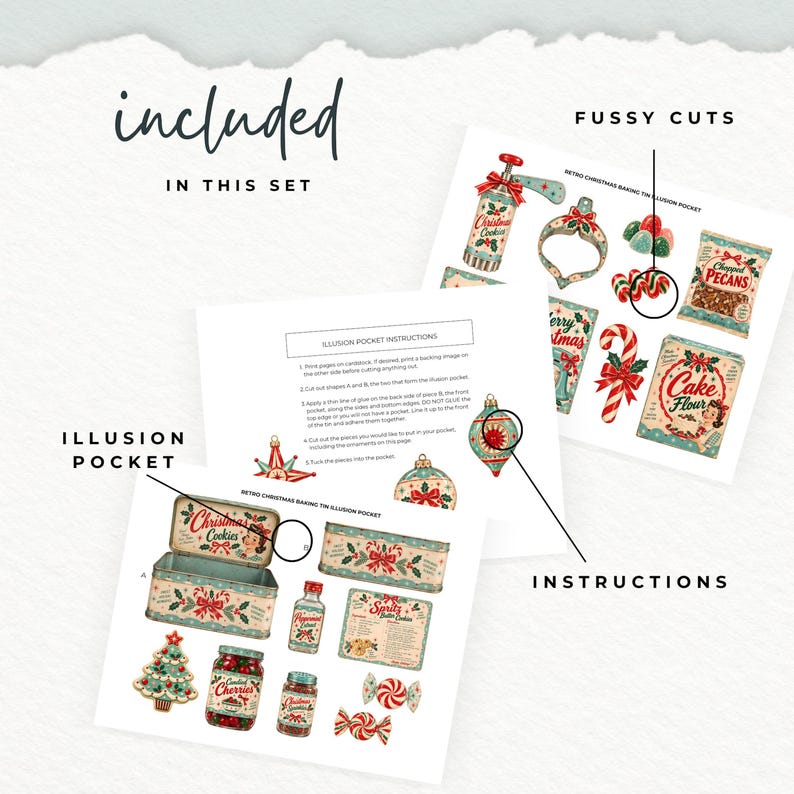 Junk Journal Illusion Pocket Kit | Retro Christmas Baking Tin Printable ...