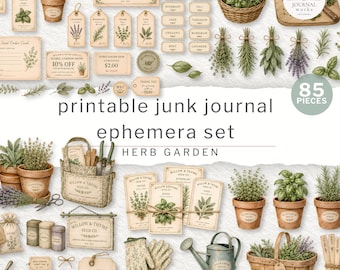 Herb Garden Ephemera, Printable Junk Journal Kit, Vintage Gardening Supplies, Botanical Digital Download (JW0043)