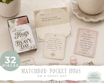 Mini Matchbox Junk Journal Kit | Printable Mental Health & Emotional Support Gift | On a Hard Heavy Day |Digital Download  (JW0128)