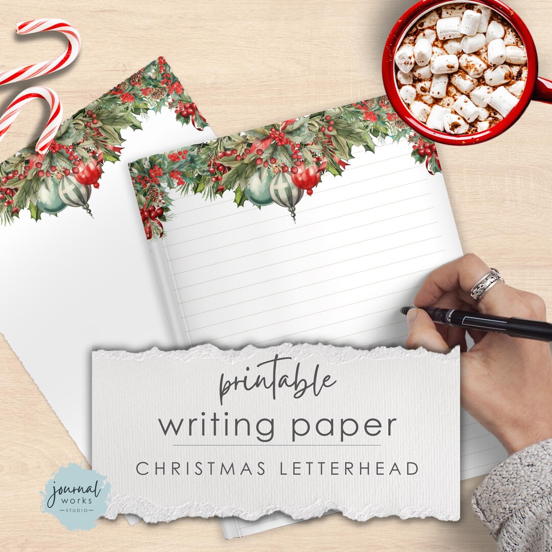 Christmas Letterhead, Printable Writing Journal Paper, Blank and Lined ...