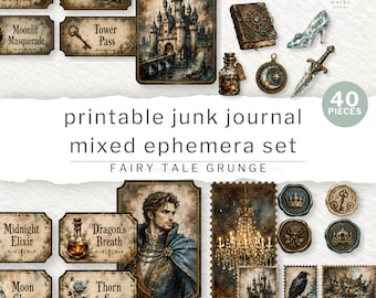 Fairy Tale Industrial Grunge Ephemera Kit, Printable Junk Journal Papers, Gothic Castle, Digital Download (JW0042)