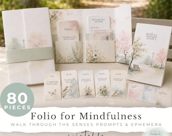 Walk Through the Senses Folio Kit | Printable Mindful Walk Journal Kit | Grounding Prompts, Reflection Cards, and Ephemera JW0129