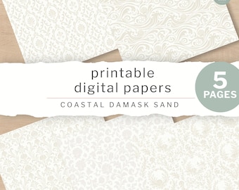 Junk Journal Papers | Coastal Damask Sand Printable Pages, Scrapbooking and Collage | Digital Download (JW0047)