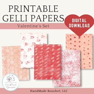 20 Mixed Media Printable Valentine Collage Papers, Gelli Print Papers, Digital Download Decorative Pages