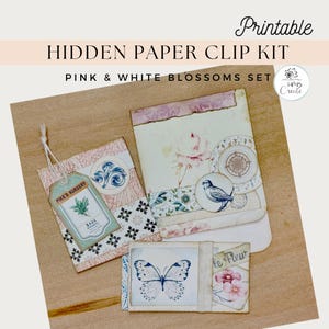Afdrukbare roze en witte bloesems verborgen paperclipkit, ongewenste tijdschriftartikelen, digitale download