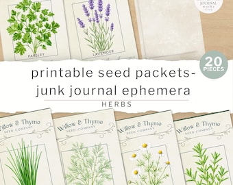 Herb Seed Packet Envelopes, Printable Junk Journal Ephemera, Vintage Style Botanical Digital Download (JW0043)