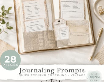 Quick Evening Check-Ins Printable |  Wellness Journal Cards | Daily Self-Care Reflection Junk Journal Ephemera | Digital Download (JW0111)
