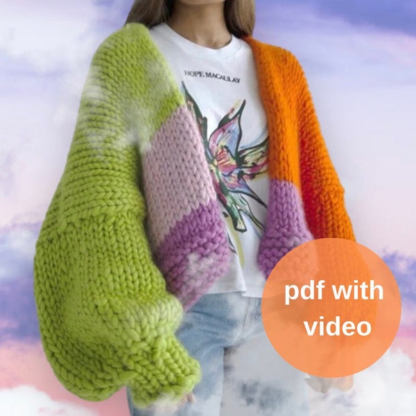 Chunky Cardigan Pattern, With video , Wool Cardigan, Knit Chunky Cardigan, Hand Knit Cardigan, digital pdf