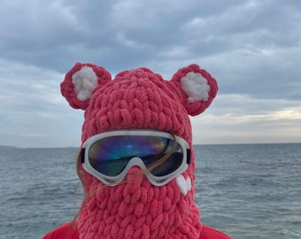 Balaclava bear, Personalization gift, Ski Balaclava, Balaclava For Skiing, Balaclava Beanie, Crochet Balaclava , valentine's day gift