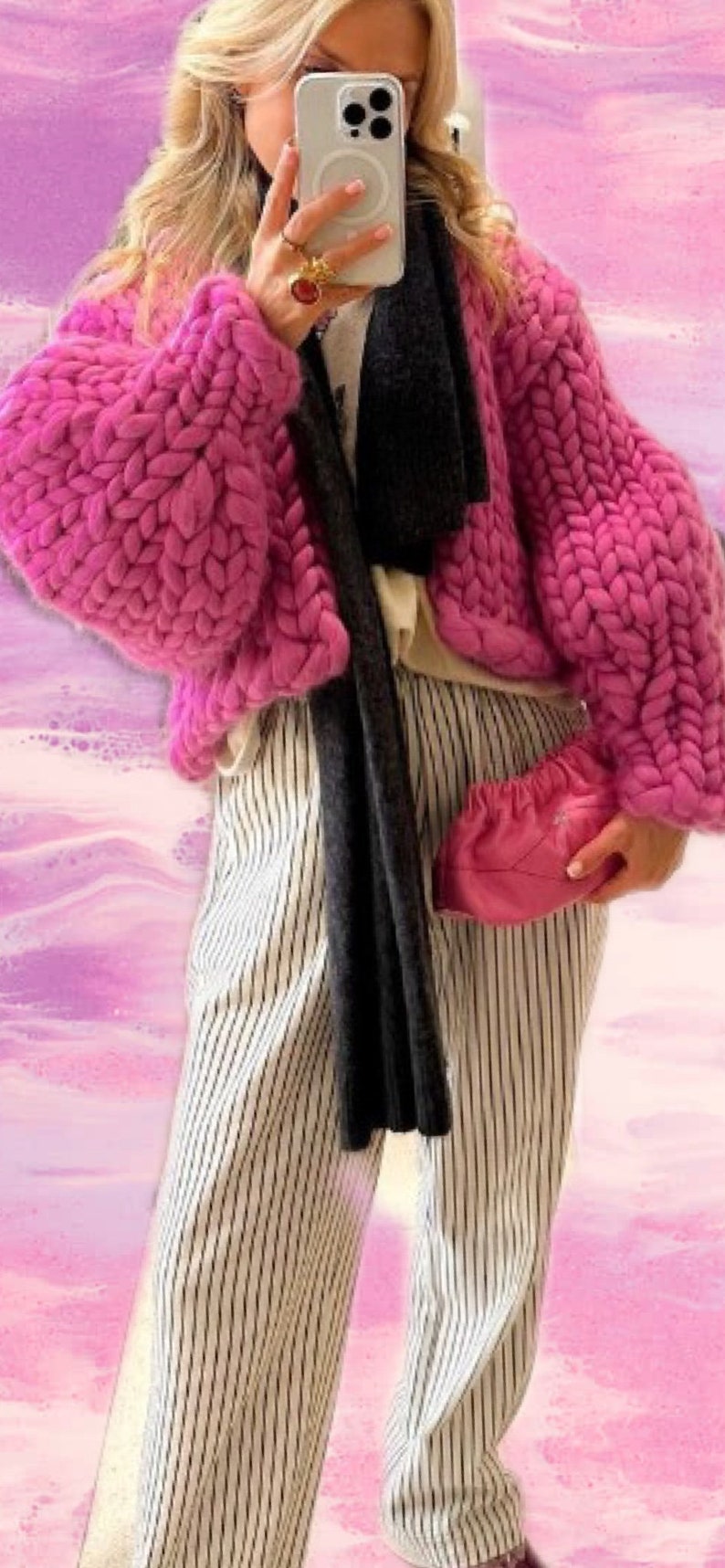 Handmade Knit Cardigan, Oversized Chunky Cardigan, Cropped Jacket, Patchwork Cardigan, Cropped Sweater, Women cardigan Special Handmade gift zdjęcie 2