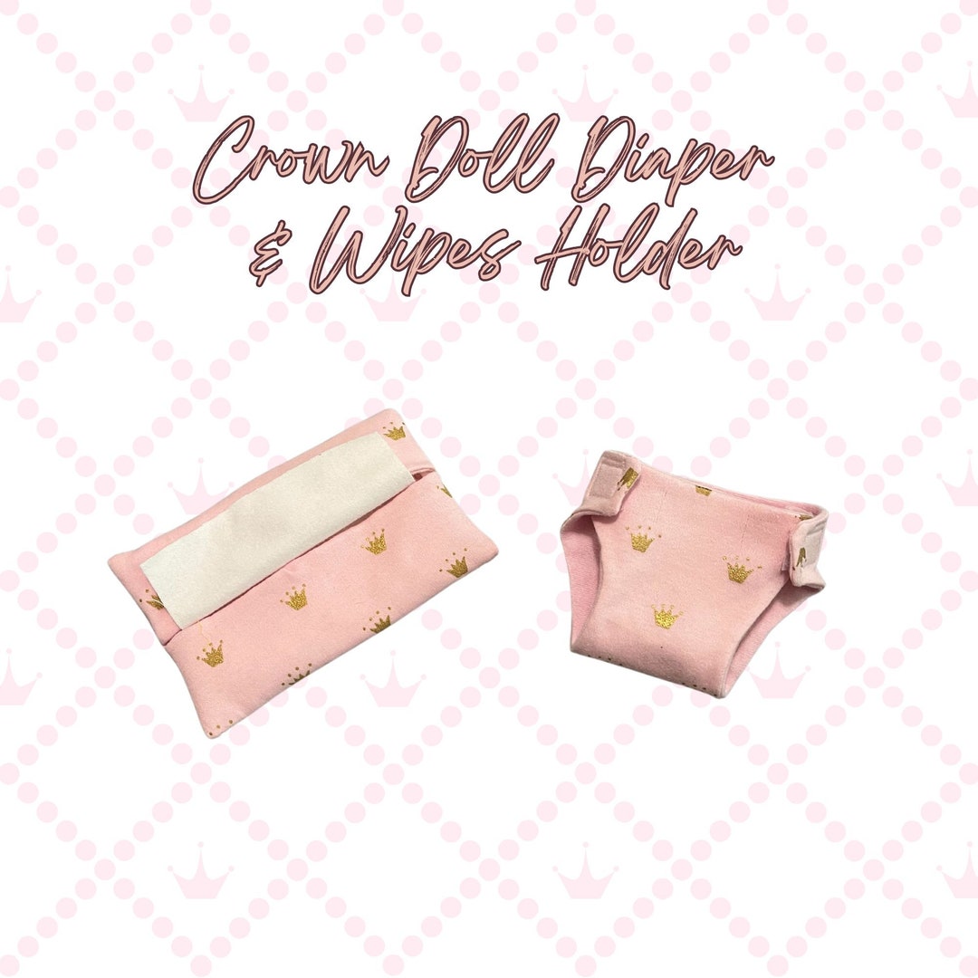 Doll Diaper Set/gold Crown on Pink/30cm Doll Diaper/doll Wipes Case