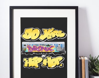 Impresión de hip hop, decoración de pared para dormitorio, aniversario de hip hop, arte de grafiti, arte mural, Hip Hop 50, arte mural, arte hip hop, arte digital, arte mural