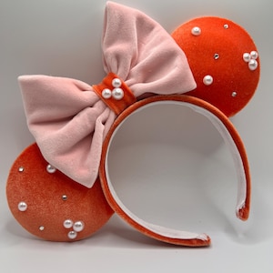 Orange and Pink Minnie Ears with Pearls - “Pink Halloween” Minnie Ears