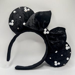 Black Velvet Minnie Ears with Pearls