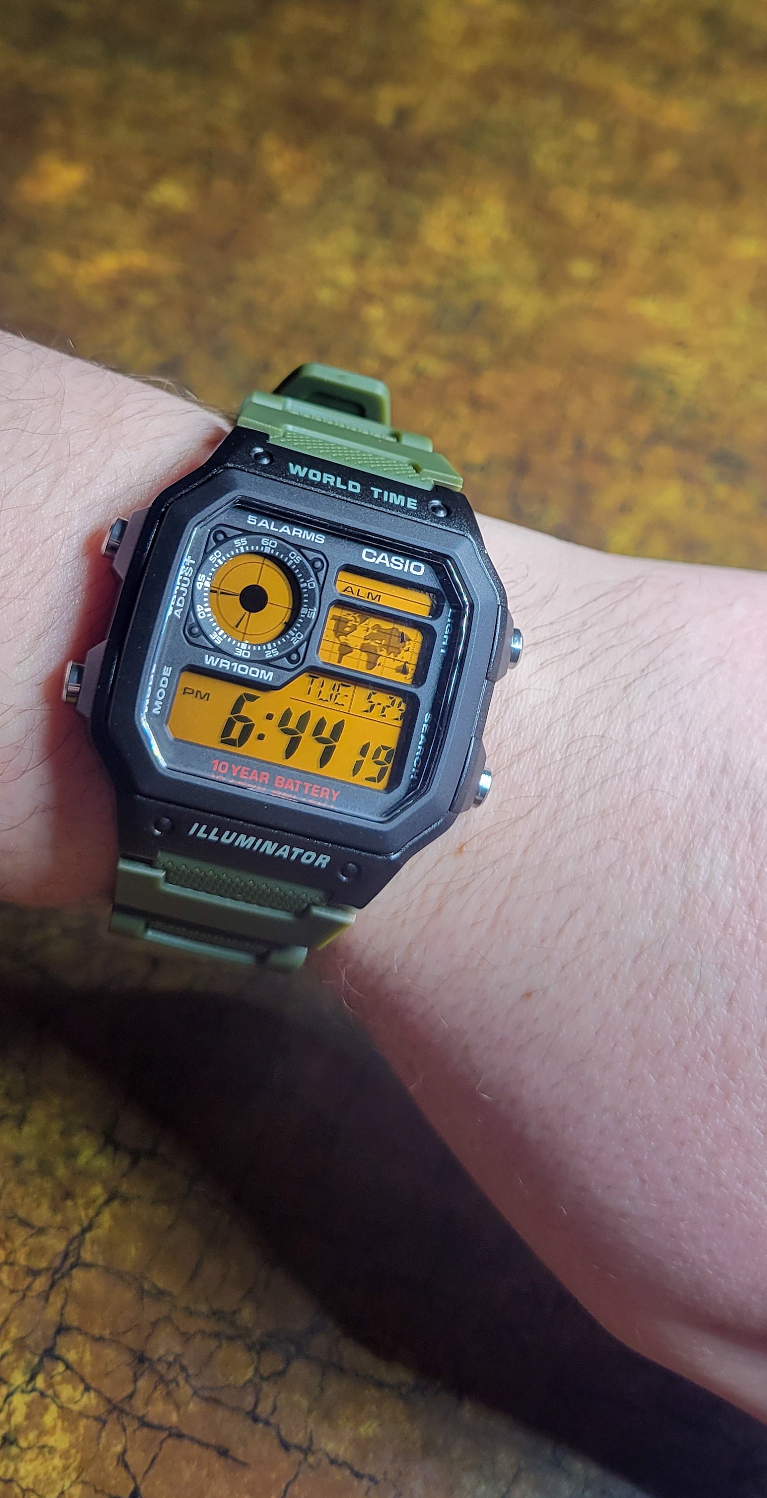 Modified Casio AE-1200, Colorful Polarised LCD, Hydromod Case and Polished  Stainless Steel Bracelet 