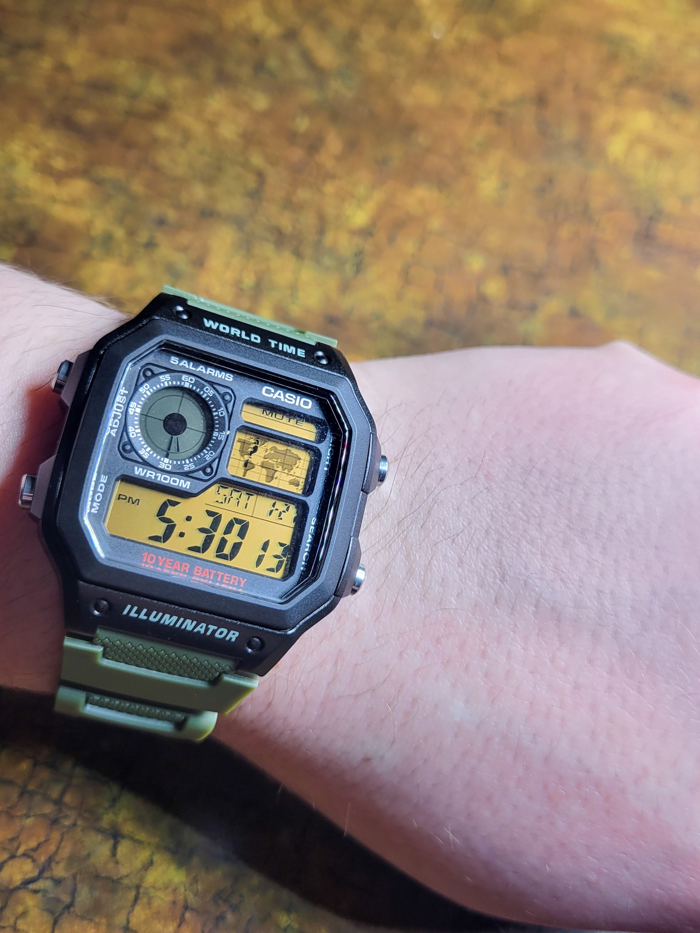 Mens Casio World Time AE 1200WH Custom Modified Color Screen Mod With Green Strap Water Resistant Watch Etsy UK