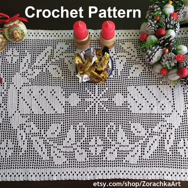 Filet crochet doily pattern PDF Crochet centerpiece pattern Crochet Christmas runner diagram Long lace doily Instant Digital Download PDF