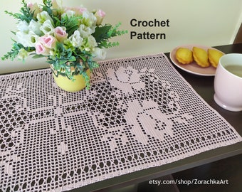 Crochet table runner pattern Digital crochet pattern PDF instant digital download Crochet doily with roses Runner crochet pattern Placemat