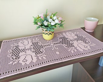 Centrino filet uncinetto rose Runner tavolo uncinetto filet Runner uncinetto con rose Centrotavola filet uncinetto Decorazioni per la casa stile vintage