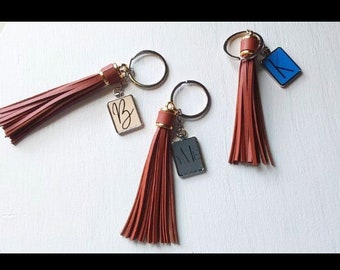 Monogrammed Leather Tassel Keychain: Personalized Initial Charm