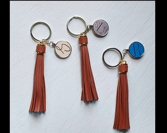 Monogram Leather Tassel Keychain: Personalized Initial Charm