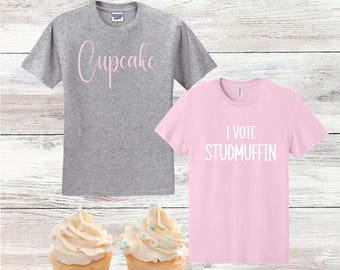 Gender Reveal T-Shirts: Cupcake or Stud Muffin, Personalized Tee