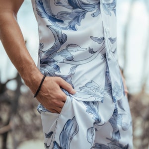 Satin Blue Floral Printed Shirt image 5