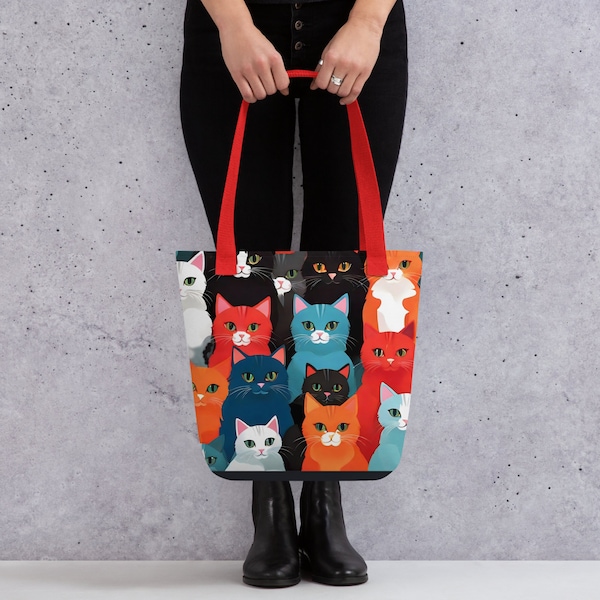 Cats Canvas Tote Bag, Cat Lovers Perfect Gift, Colorful All Over Print Shoulder, Meow Chic Stylish Totebag, Book Grocery Bag with Kitty Art