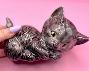 1978 Handmade Kitschy Cat Ceramic Figurine