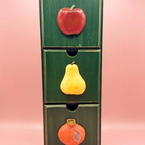 Vintage 3-Tier Wooden Organizer, Embossed Fruit Drawers, Cottagecore Kitchen Decor