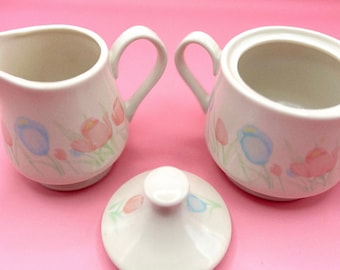 1980s Twilight Tulip Creamer and Sugar Bowl Set Vintage Serving