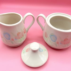 Conjunto de cremeira e açucareiro Twilight Tulip dos anos 80, vintage, para servir